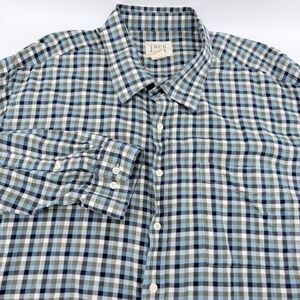 True Nation Button Down Shirt Mens 4XL Plaid Blue Green Long Sleeve Cotton
